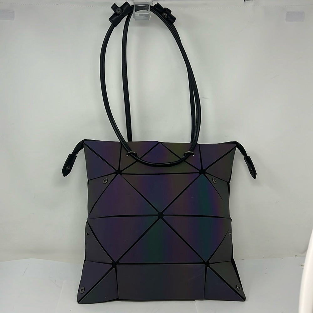 Geometric Purse Changeable Snap Large Matte Holographic Shoulder Zip Bag